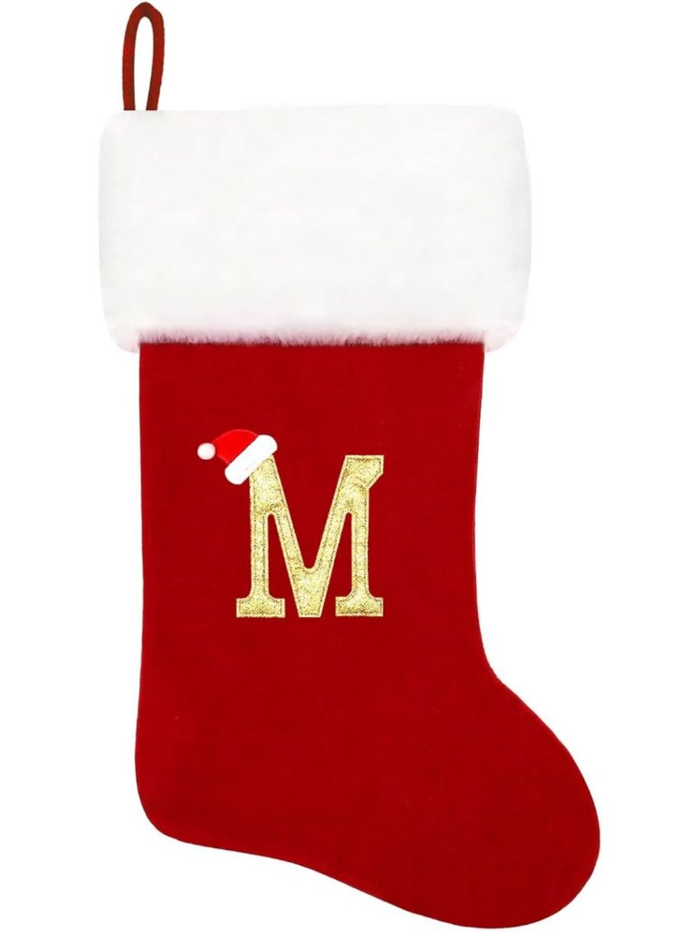 20 Inches Monogram Christmas Stockings Red Velvet with White Super Soft Plush Cu